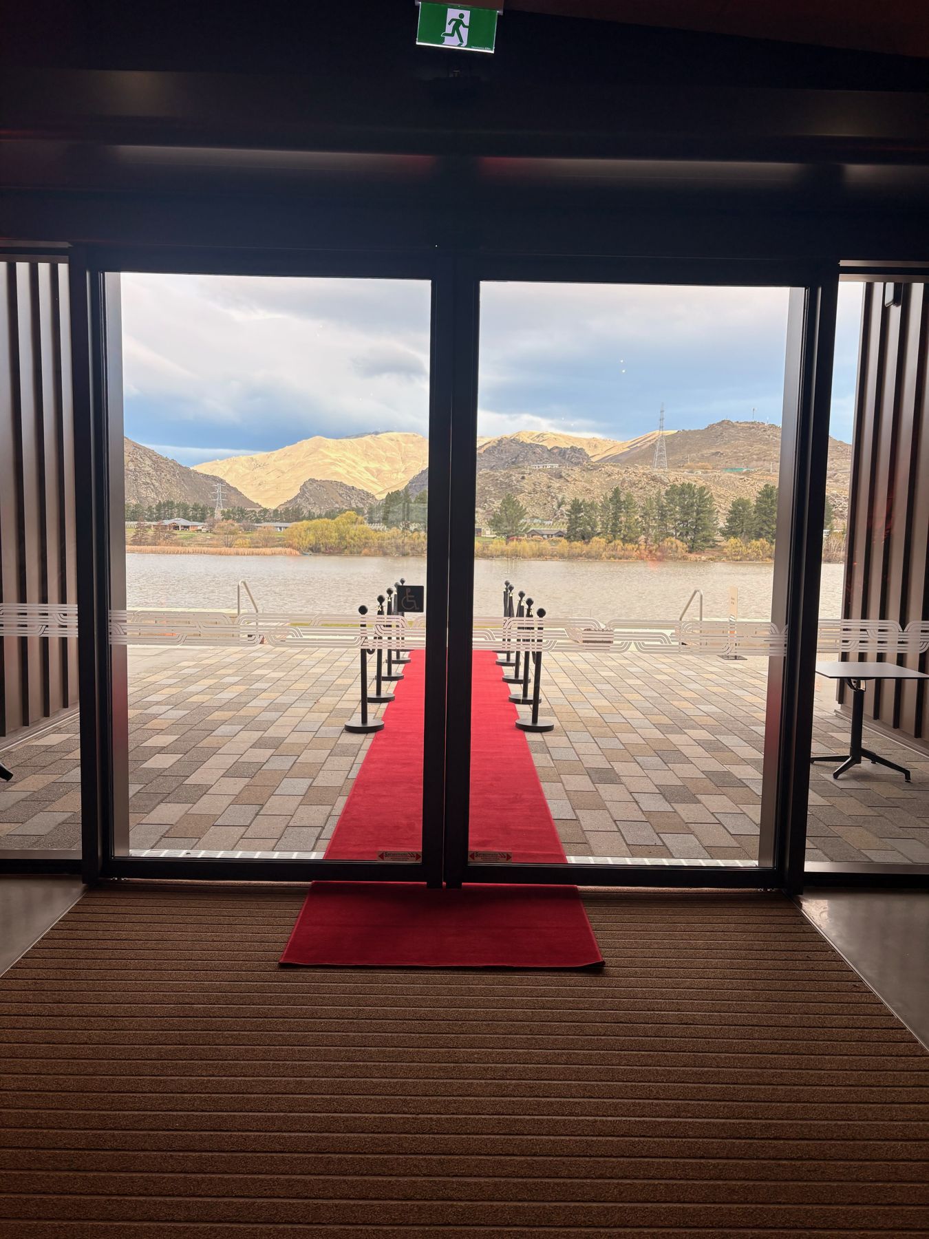 Red carpet out to the terrace and the river